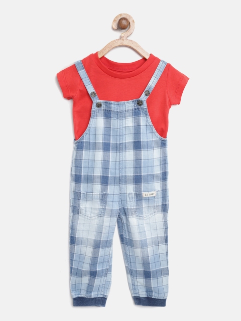 

Gini and Jony Girls Red & Blue Solid T-shirt with Dungarees