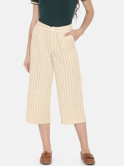 

Fame Forever by Lifestyle Women Beige & Navy Blue Regular Fit Striped Culottes