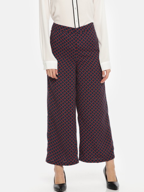 

CODE by Lifestyle Women Navy Blue & Red Regular Fit Printed Parallel Trousers