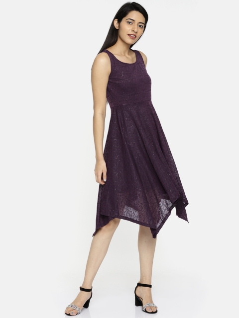 

CODE by Lifestyle Women Purple Self Design Fit and Flare Dress