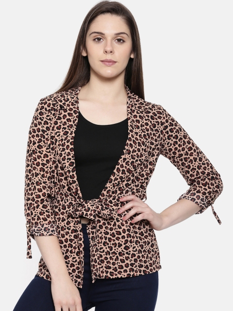 

CODE by Lifestyle Beige Animal-Print Tie-Up Front Shrug