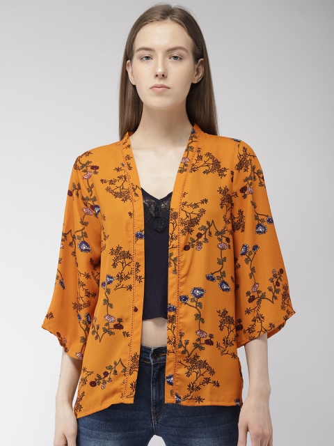 

Bossini Mustard Yellow Printed Open Front Shrug