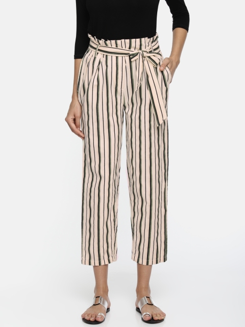 

Fame Forever by Lifestyle Women Beige & Black Regular Fit Striped Regular Cropped Trousers