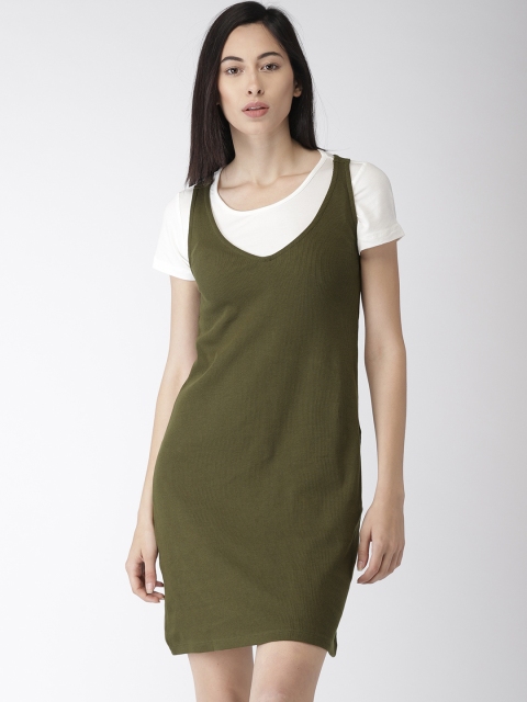 

Bossini Women Olive Green Solid A-Line Dress