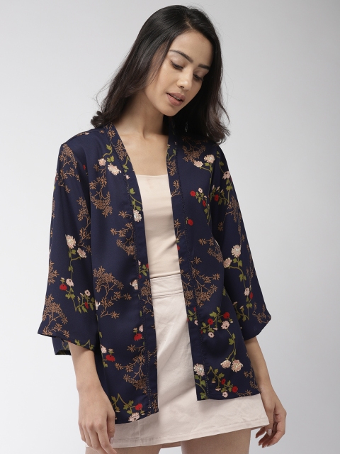 

Bossini Navy Blue Printed Open Front Shrug
