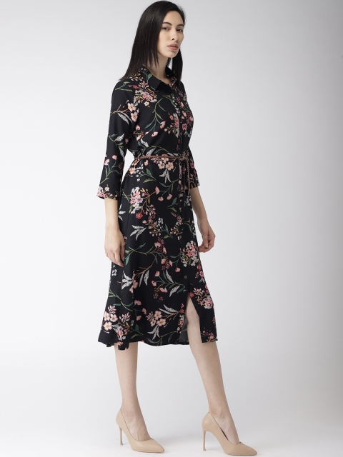 

Bossini Women Black Printed Shirt Dress Comes With a Belt