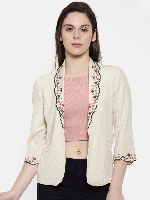 

CODE by Lifestyle Cream-Coloured Emboridered Open Front Shrug