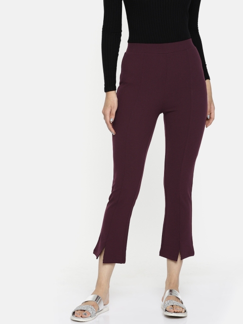 

CODE by Lifestyle Women Burgundy Regular Fit Solid Treggings