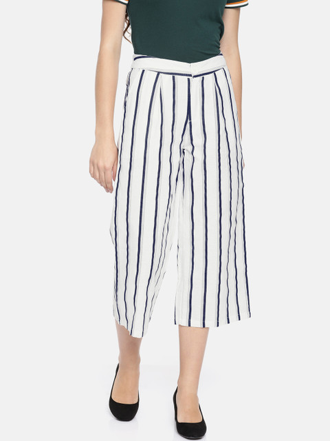

Fame Forever by Lifestyle Women White & Navy Blue Regular Fit Striped Culottes