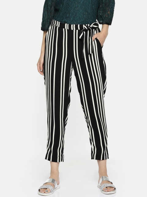 

CODE by Lifestyle Women Black & White Regular Fit Striped Peg Trousers