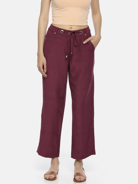 

CODE by Lifestyle Women Maroon Regular Fit Solid Regular Trousers