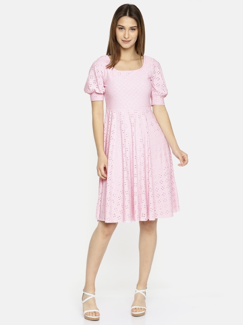 

CODE by Lifestyle Women Pink Self Design Fit & Flare Dress