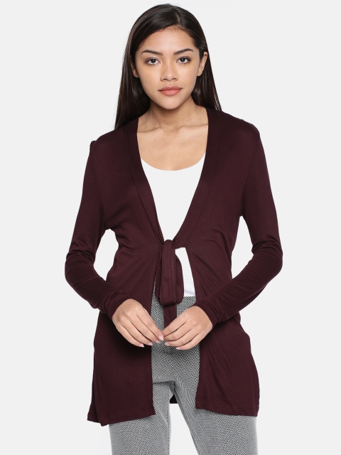 

CODE by Lifestyle Maroon Solid Tie-Up Shrug