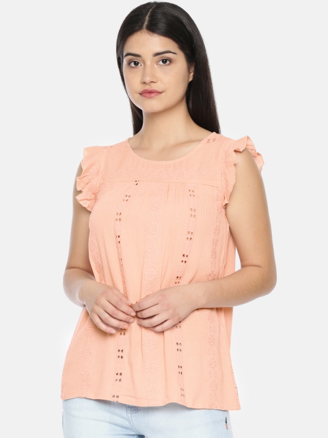 

Bossini Women Peach-Coloured Embroidered Regular Top
