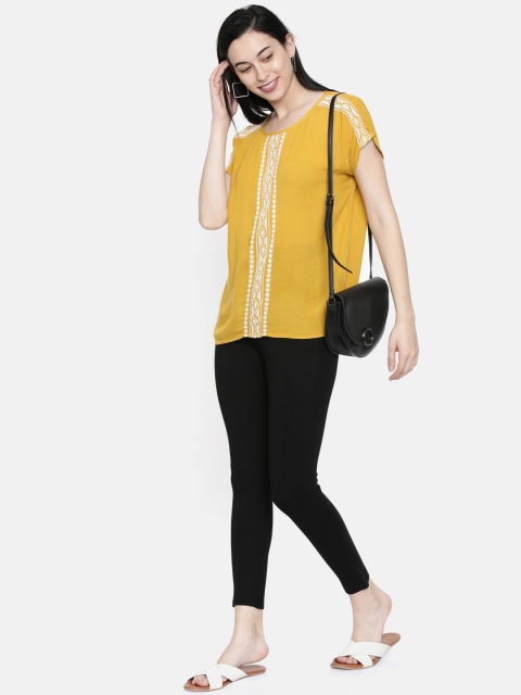

Bossini Women Mustard Yellow Solid Styled-Back Top