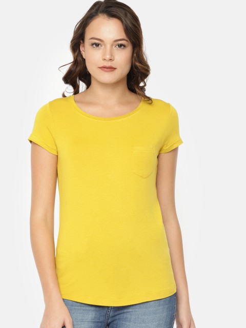 

Fame Forever by Lifestyle Women Yellow Solid Round Neck T-shirt