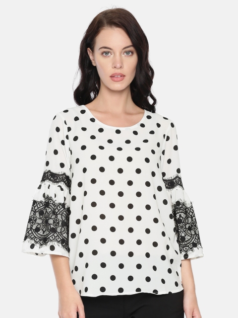 

Bossini Women White & Black Printed Styled Back Top