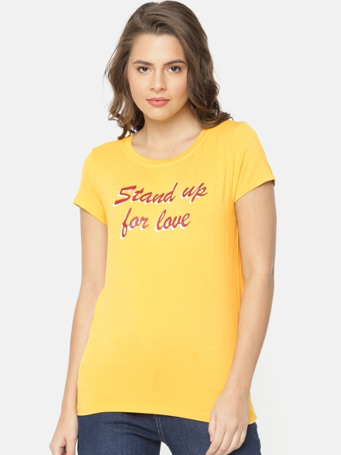 

Fame Forever by Lifestyle Women Mustard Printed Round Neck T-shirt