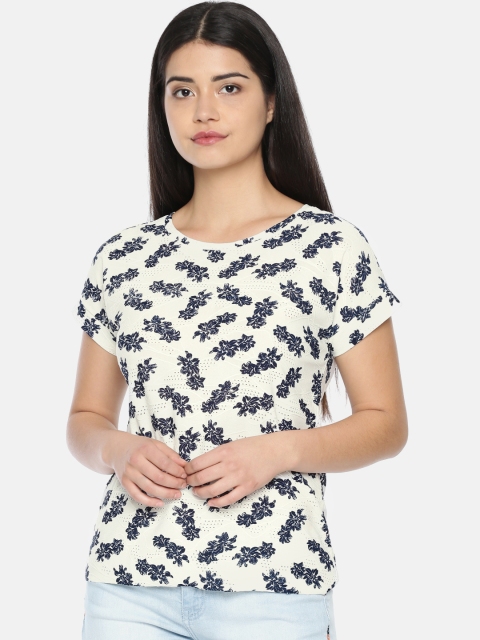 

Bossini Women Off-White & Navy Printed Top