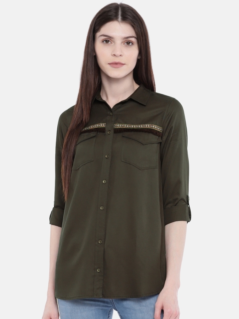 

Fame Forever by Lifestyle Women Olive Green Regular Fit Solid Casual Shirt