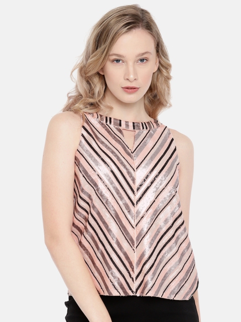 

CODE by Lifestyle Women Coral Pink & Black Embellished Top