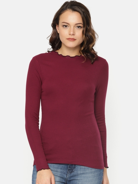 

Fame Forever by Lifestyle Women Burgundy Solid Top
