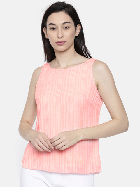 

CODE by Lifestyle Women Peach-Coloured Striped Styled Back Top