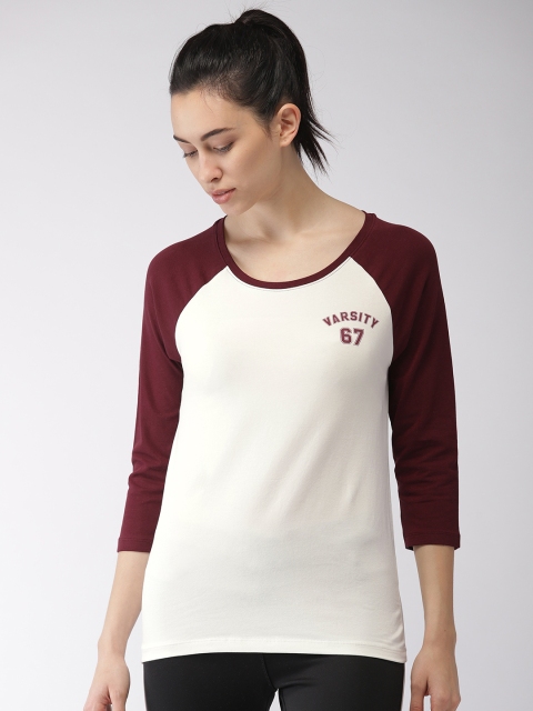 

Kappa Women White & Burgundy Solid Round Neck T-shirt