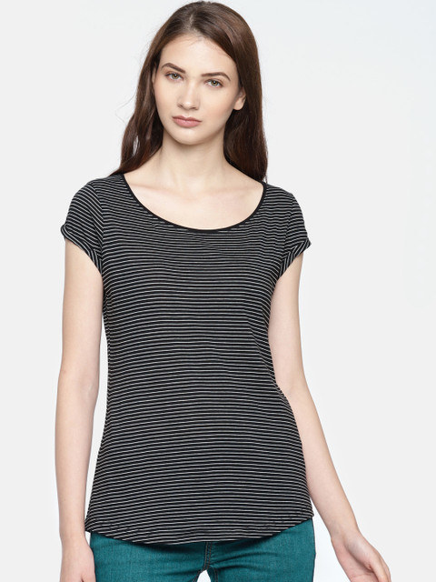 

Fame Forever by Lifestyle Women Black & White Striped T-shirt