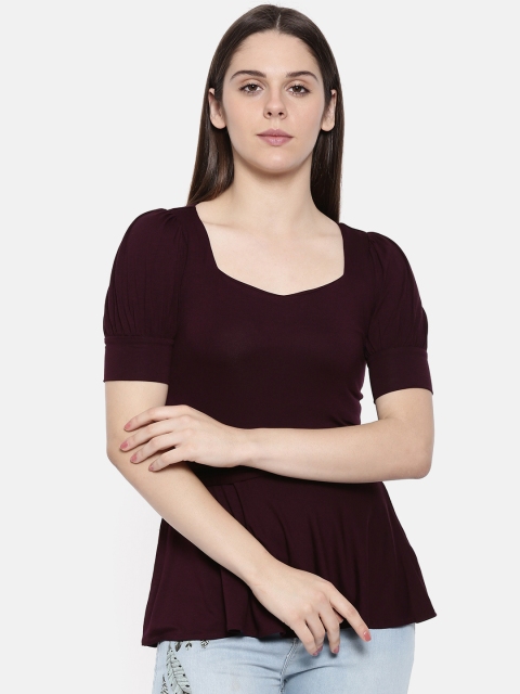 

CODE by Lifestyle Women Burgundy Solid Peplum Top