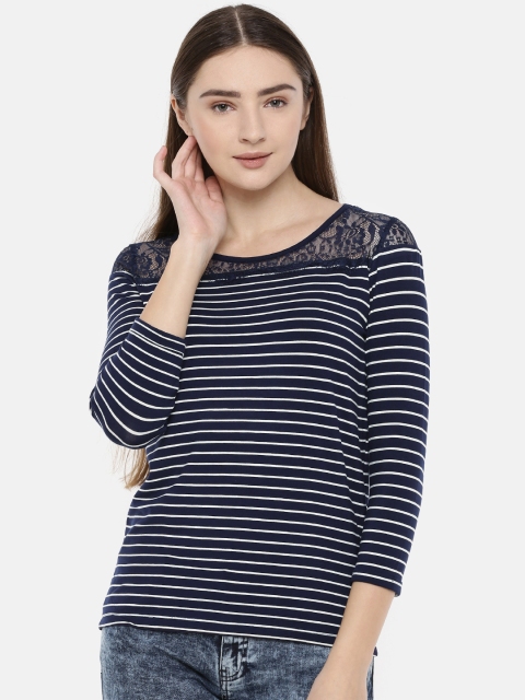 

Fame Forever by Lifestyle Women Navy Blue & White Striped Top