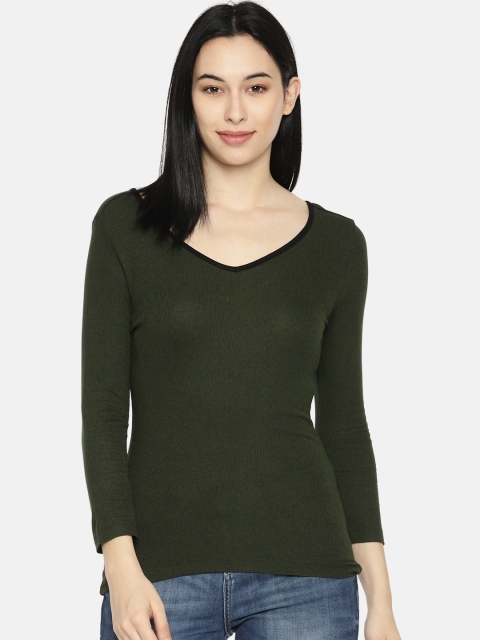 

CODE by Lifestyle Women Olive Green Solid Styled Back Top