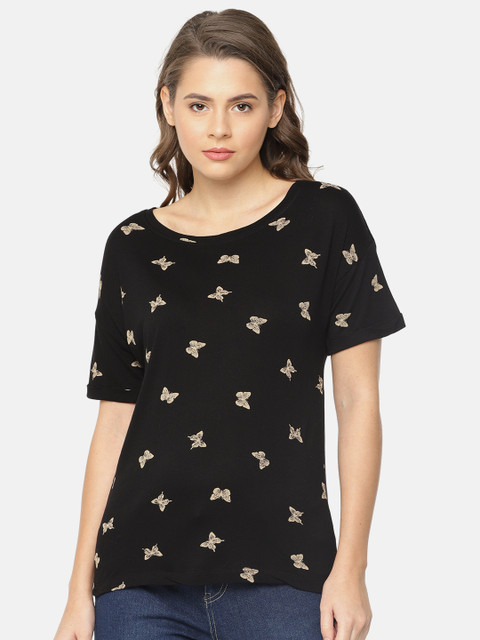 

Fame Forever by Lifestyle Women Black Printed Round Neck T-shirt