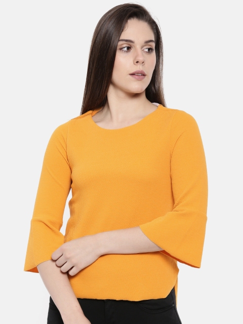 

CODE by Lifestyle Women Mustard Yellow Self Design High-Low Top