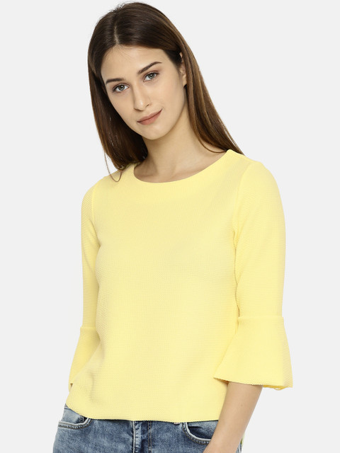 

CODE by Lifestyle Women Yellow Solid High-Low Top