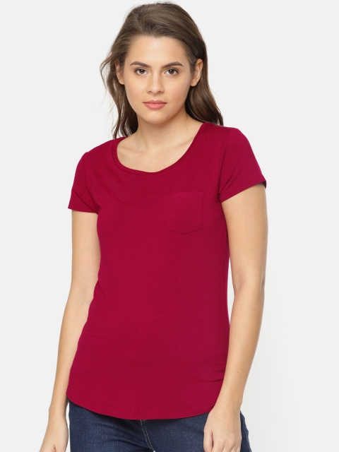 

Fame Forever by Lifestyle Women Maroon Solid Round Neck T-shirt