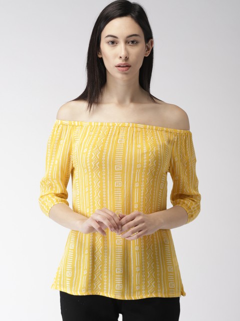 

Bossini Women Yellow Printed Bardot Top