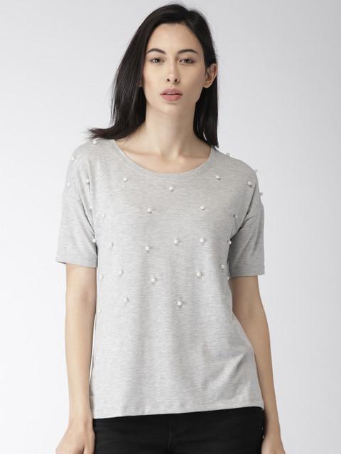 

Bossini Women Grey Solid Embellished Top