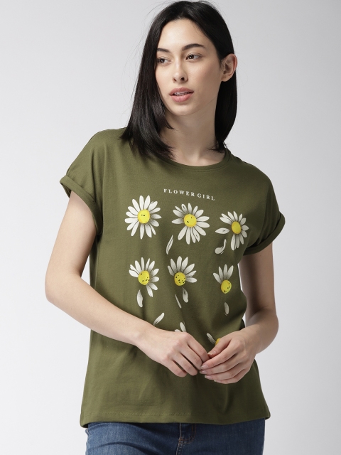 

Bossini Women Olive Green Printed Round Neck T-shirt