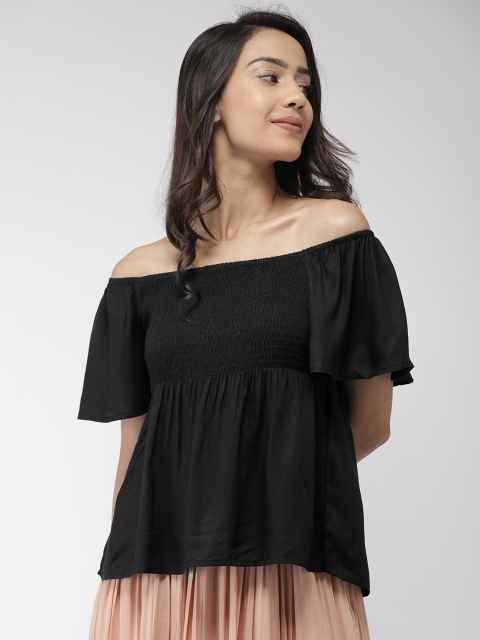 

Bossini Women Black Solid Off-Shoulder Bardot Top