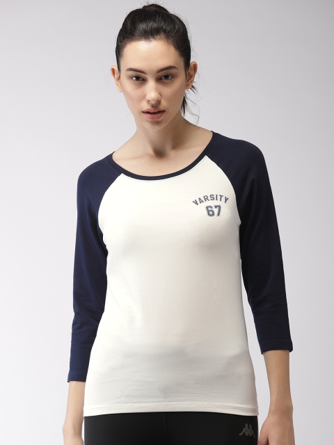 

Kappa Women White & Navy Blue Solid Round Neck T-shirt