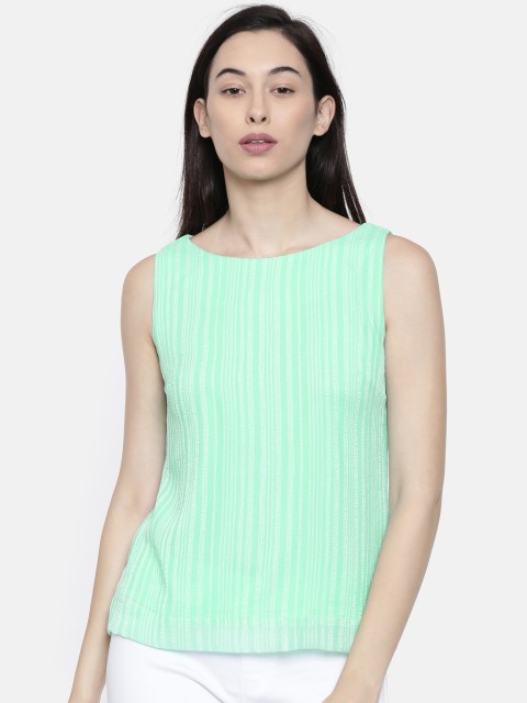 

CODE by Lifestyle Women Sea Green Striped Styled Back Top