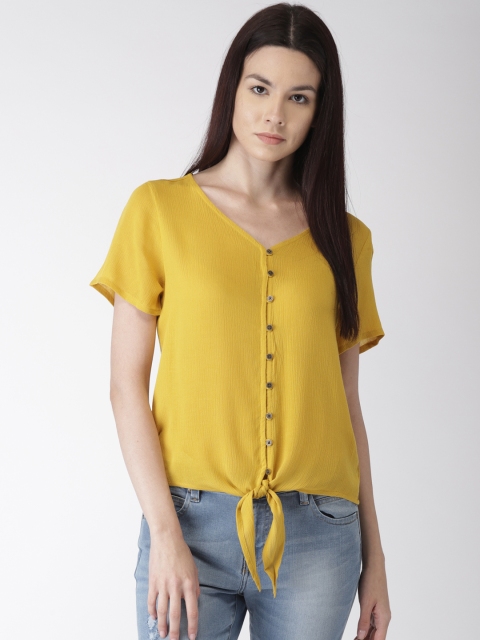 

Bossini Women Mustard Yellow Solid Tie-Up Top