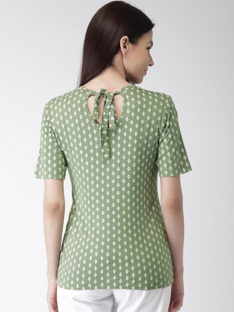 

Bossini Women Olive Green Printed Styled Back Top