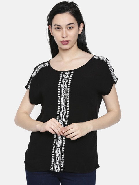 

Bossini Women Black & White Solid Styled-Back Top