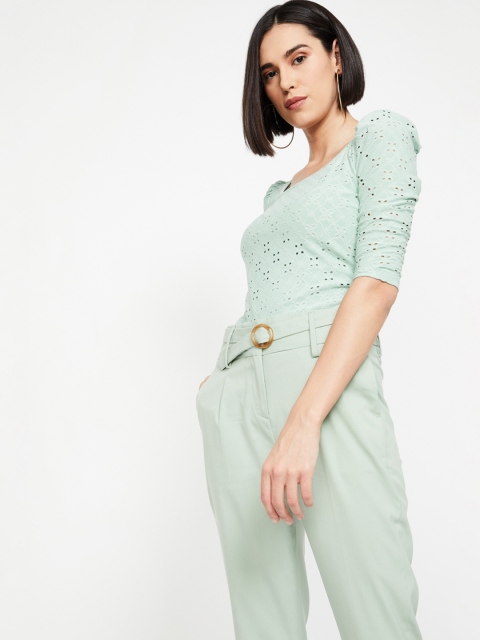 

CODE by Lifestyle Women Green Self Design Top