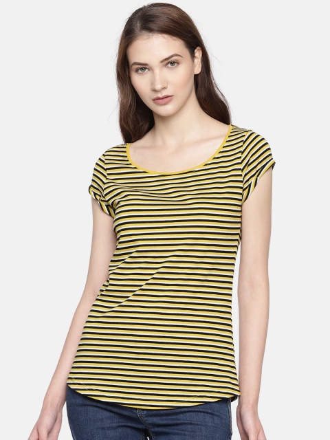 

Fame Forever by Lifestyle Women Mustard Yellow & Black Striped T-shirt