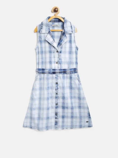 

Palm Tree Girls Blue Checked Shirt Dress