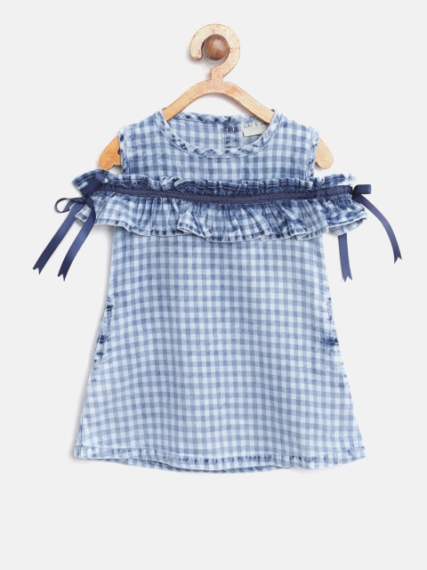 

Gini and Jony Girls Blue Checked Denim A-Line Dress