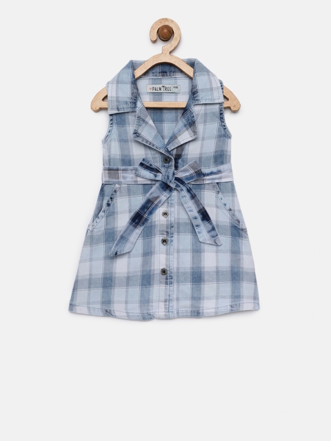 

Palm Tree Girls Blue Checked Fit and Flare Dress